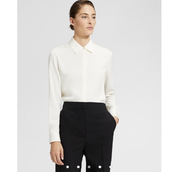 THEORY WHITE FITTED BUTTON DOWN SHIRT CAREER TOP S - Picture 11 of 15